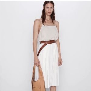 Zara white linen and pleated dress
